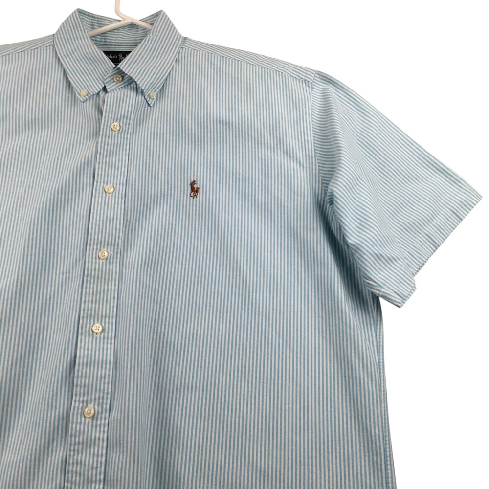 Ralph Lauren Blue & White Striped Short Sleeve Button-Down Shirt like new!